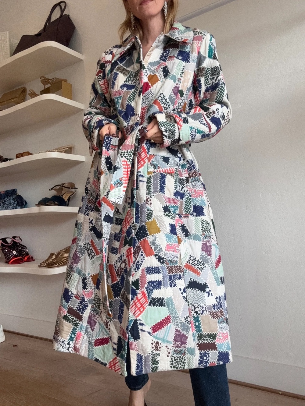 SEA New York Harlow patchwork printed cotton trench coat